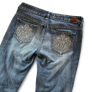 X2 Women's Low Rise Blue Boot Cut Jeans with Bedazzled Pockets